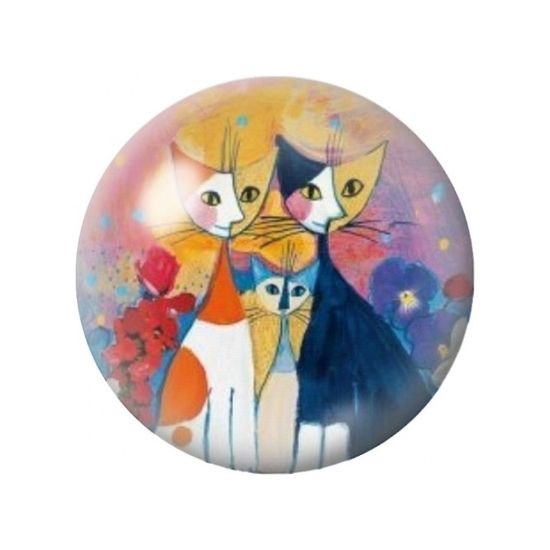 Cabochon en Verre Illustré Famille de Chats sur Fond Rose 12 à 25mm
