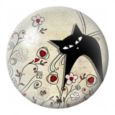 Cabochon en Verre Illustré Chat Noir Dansant parmi les Fleurs 12 à 25mm pour la Création de Bijoux Fantaisie - DIY