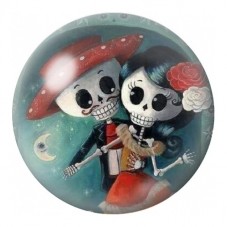 Cabochon en Verre Illustré Couple Calavera sous les Champignons 12 à 25mm pour la Création de Bijoux Fantaisie - DIY