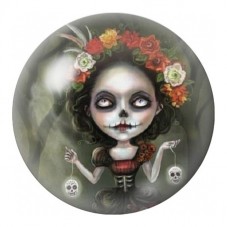 Cabochon en Verre Illustré Petite Calavera à la Couronne de Roses 12 à 25mm pour la Création de Bijoux Fantaisie - DIY