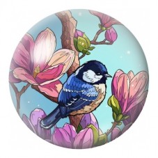 Cabochon en Verre Illustré Mésange Bleue aux Magnolias 12 à 25mm pour la Création de Bijoux Fantaisie - DIY