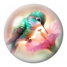 Cabochon en Verre Illustré Colibri Turquoise sur Fleur Rose 12 à 25mm pour la Création de Bijoux Fantaisie - DIY