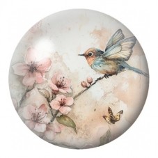 Cabochon en Verre Illustré Colibri aux Fleurs de Cerisier 12 à 25mm pour la Création de Bijoux Fantaisie - DIY