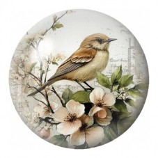 Cabochon en Verre Illustré Moineau sur Branche Fleurie 12 à 25mm pour la Création de Bijoux Fantaisie - DIY