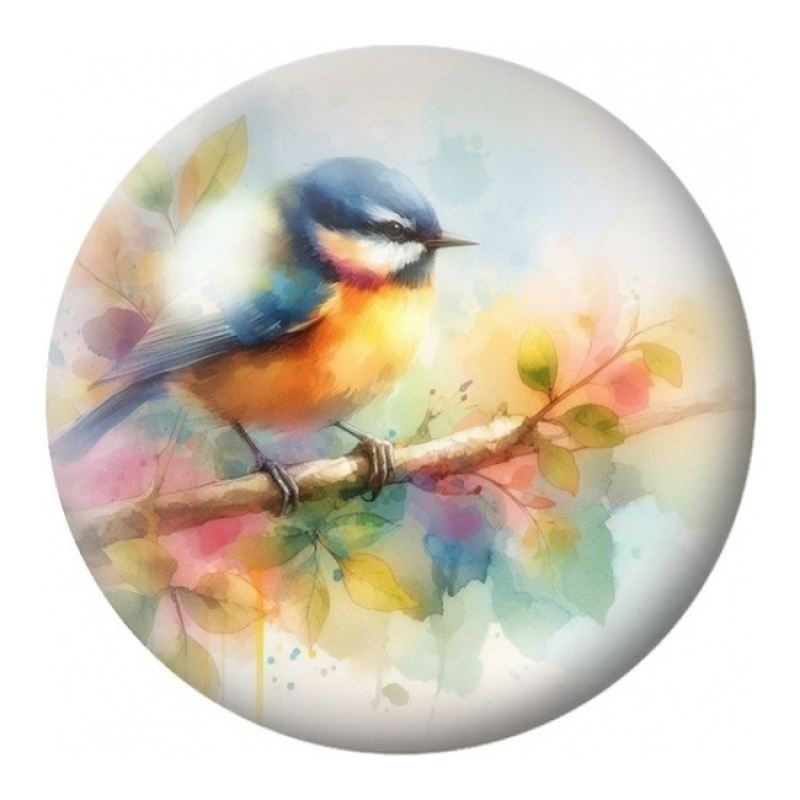Cabochon en Verre Illustré Mésange sur Branche Fleurie 12 à 25mm