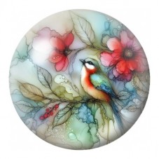 Cabochon en Verre Illustré Mésange aux Coquelicots 12 à 25mm pour la Création de Bijoux Fantaisie - DIY