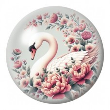 Cabochon en Verre Illustré Cygne Blanc aux Pivoines Roses 12 à 25mm pour la Création de Bijoux Fantaisie - DIY