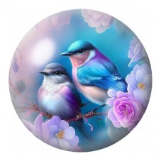 Cabochon en Verre Illustré Duo d’Oiseaux Bleus aux Roses 12 à 25mm pour la Création de Bijoux Fantaisie - DIY