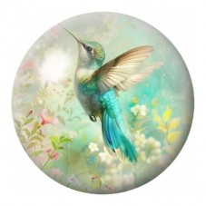 Cabochon en Verre Illustré Colibri Turquoise au Jardin 12 à 25mm pour la Création de Bijoux Fantaisie - DIY