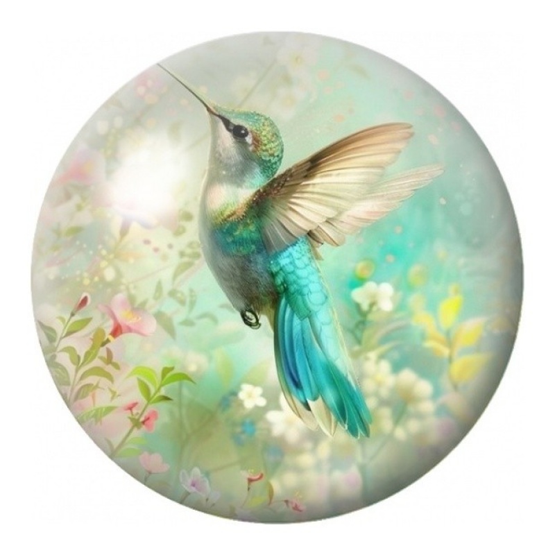 Cabochon en Verre Illustré Colibri Turquoise au Jardin 12 à 25mm