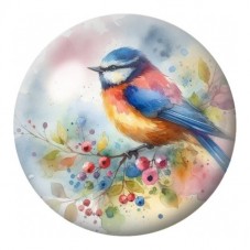Cabochon en Verre Illustré Mésange Bleue aux Baies 12 à 25mm pour la Création de Bijoux Fantaisie - DIY
