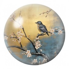 Cabochon en Verre Illustré Merle sur Branche de Cerisier 12 à 25mm pour la Création de Bijoux Fantaisie - DIY