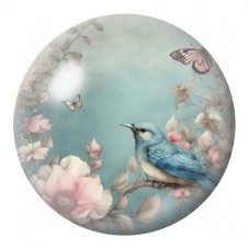 Cabochon en Verre Illustré Oiseau Bleu aux Pivoines 12 à 25mm pour la Création de Bijoux Fantaisie - DIY