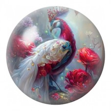 Cabochon en Verre Illustré Paon Bleu parmi les Roses 12 à 25mm pour la Création de Bijoux Fantaisie - DIY