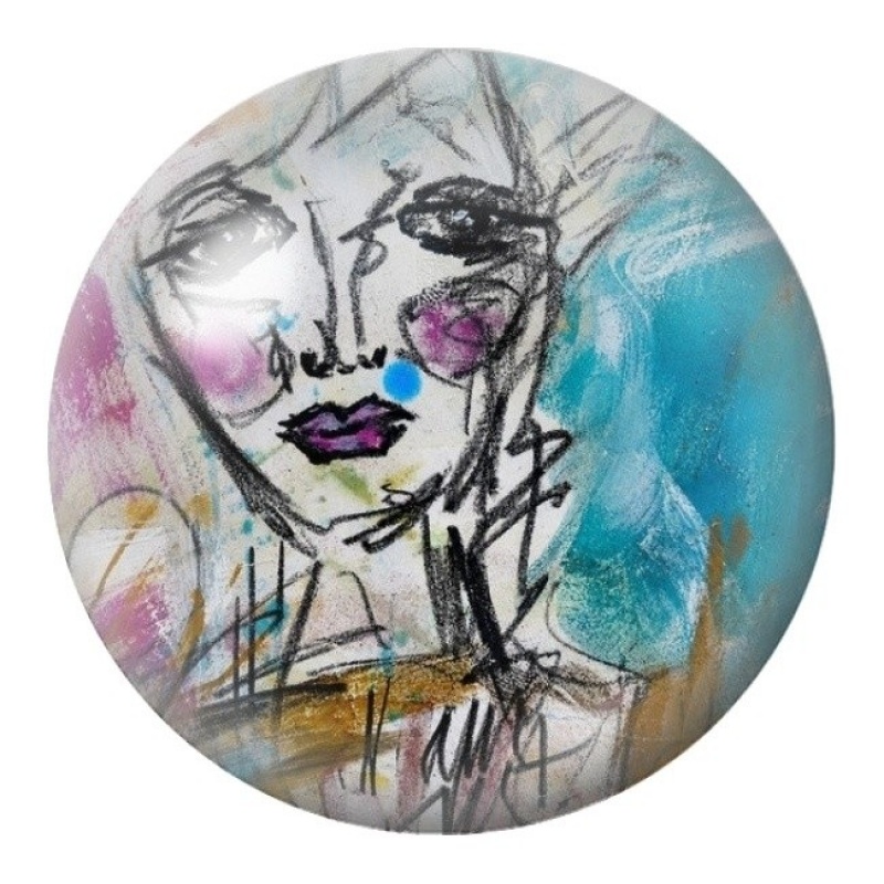 Cabochon en Verre Illustré Visage Féminin Esquissé 12 à 25mm
