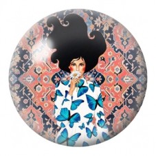 Cabochon en Verre Illustré Femme aux Papillons Bleus 12 à 25mm pour la Création de Bijoux Fantaisie - DIY