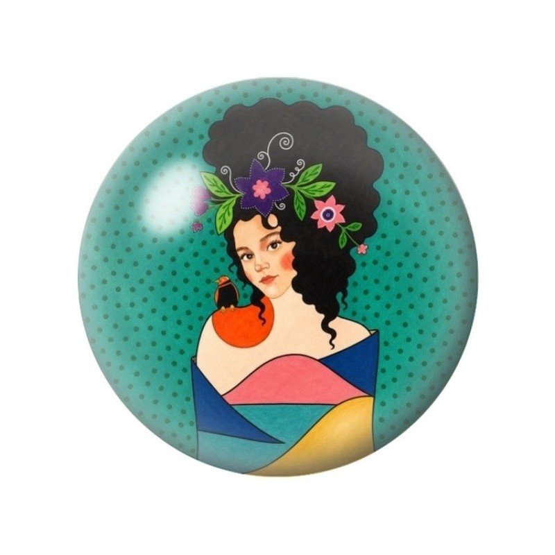Cabochon en Verre Illustré Femme aux Fleurs Tropicales 12 à 25mm