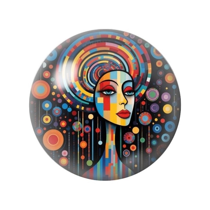 Cabochon en Verre Illustré Femme au Diadème Graphique 12 à 25mm