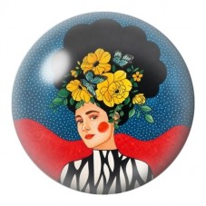 Cabochon en Verre Illustré Femme aux Fleurs Jaunes 12 à 25mm pour la Création de Bijoux Fantaisie - DIY