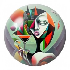 Cabochon en Verre Illustré Femme Cubiste au Cocktail 12 à 25mm pour la Création de Bijoux Fantaisie - DIY
