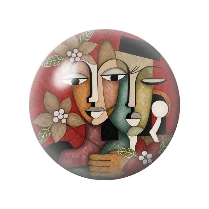 Cabochon en Verre Illustré Duo de Visages Cubistes 12 à 25mm