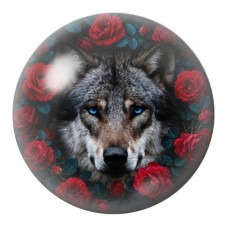 Cabochon en Verre Illustré Loup aux Roses Rouges 12 à 25mm pour la Création de Bijoux Fantaisie - DIY