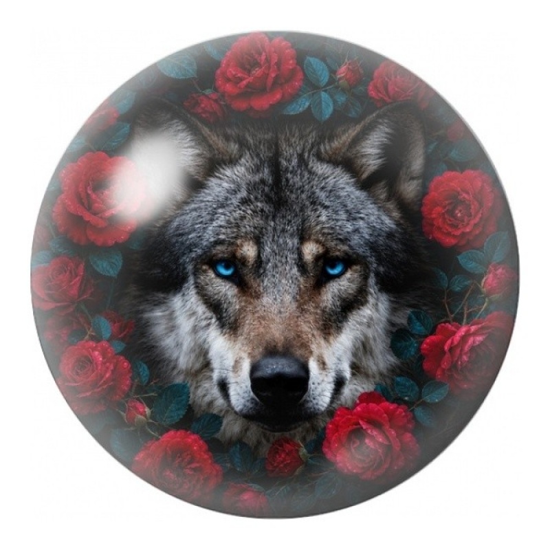 Cabochon en Verre Illustré Loup aux Roses Rouges 12 à 25mm