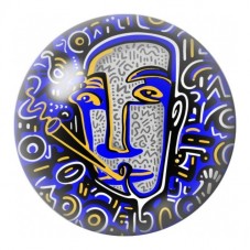 Cabochon en Verre Illustré Masque Graphique Bleu et Or 12 à 25mm pour la Création de Bijoux Fantaisie - DIY