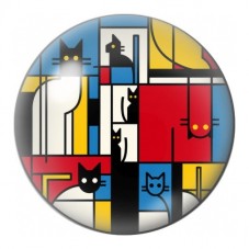 Cabochon en Verre Illustré Chats Façon Mondrian 12 à 25mm pour la Création de Bijoux Fantaisie - DIY