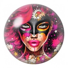 Cabochon en Verre Illustré Femme Masquée aux Fleurs 12 à 25mm pour la Création de Bijoux Fantaisie - DIY