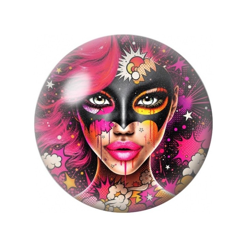 Cabochon en Verre Illustré Femme Masquée aux Fleurs 12 à 25mm
