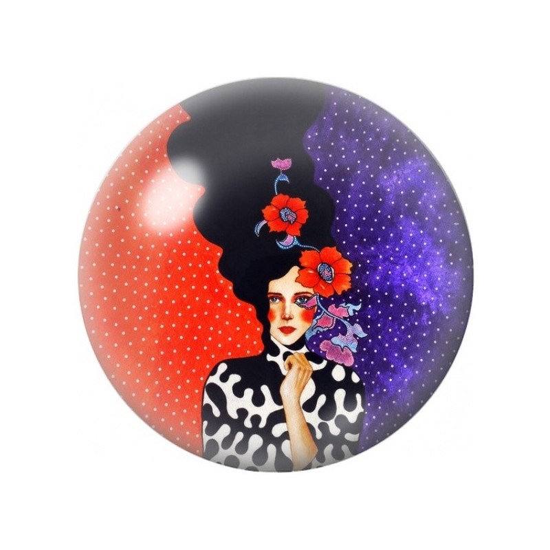 Cabochon en Verre Illustré Femme au Chapeau Fleuri 12 à 25mm