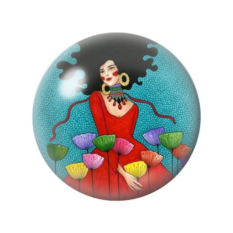 Cabochon en Verre Illustré Femme Méditant sur Lotus 12 à 25mm