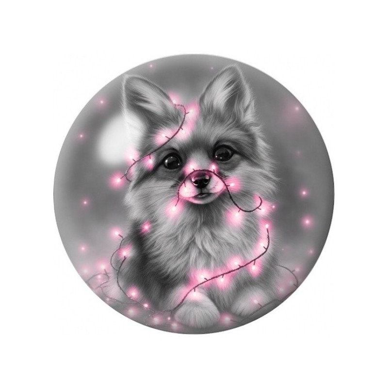 Cabochon en Verre Illustré Chaton Gris aux Lumières Roses 12 à 25mm