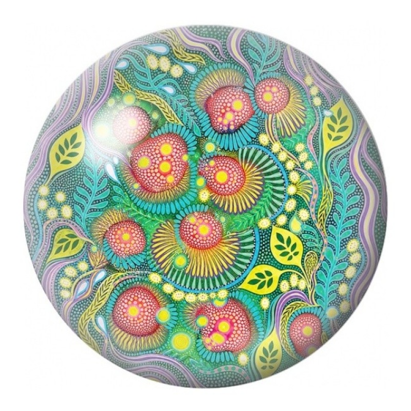 Cabochon en Verre Illustré Mandala Fleuri Vert et Rose 12 à 25mm