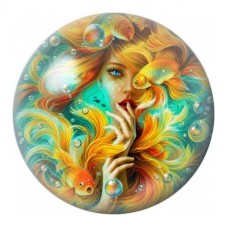 Cabochon en Verre Illustré Visage aux Poissons Dorés 12 à 25mm pour la Création de Bijoux Fantaisie - DIY