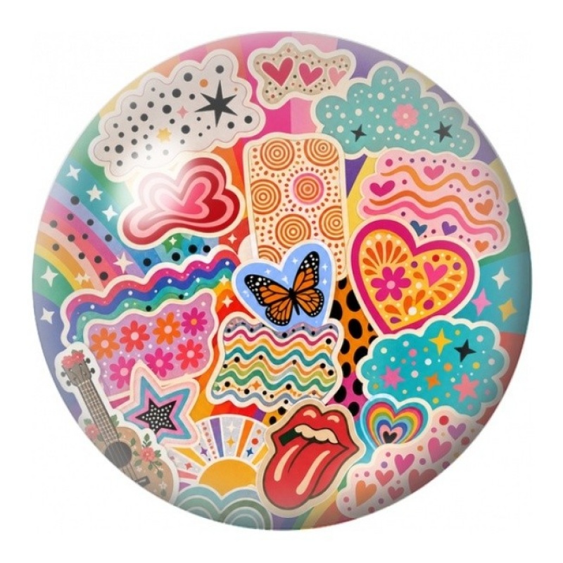 Cabochon en Verre Illustré Patchwork de Cœurs 12 à 25mm