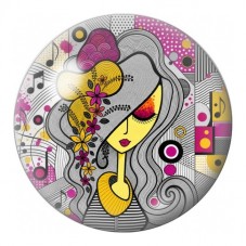 Cabochon en Verre Illustré Femme aux Cheveux Argentés 12 à 25mm pour la Création de Bijoux Fantaisie - DIY