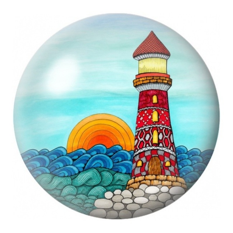 Cabochon en Verre Illustré Phare au Lever du Soleil 12 à 25mm