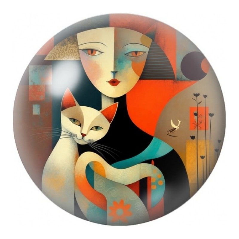Cabochon en Verre Illustré Femme au Chat Siamois 12 à 25mm
