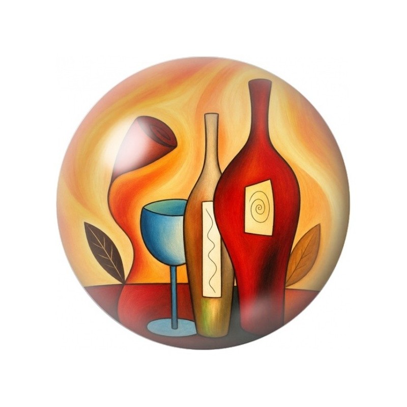 Cabochon en Verre Illustré Vin Rouge et Verre 12 à 25mm