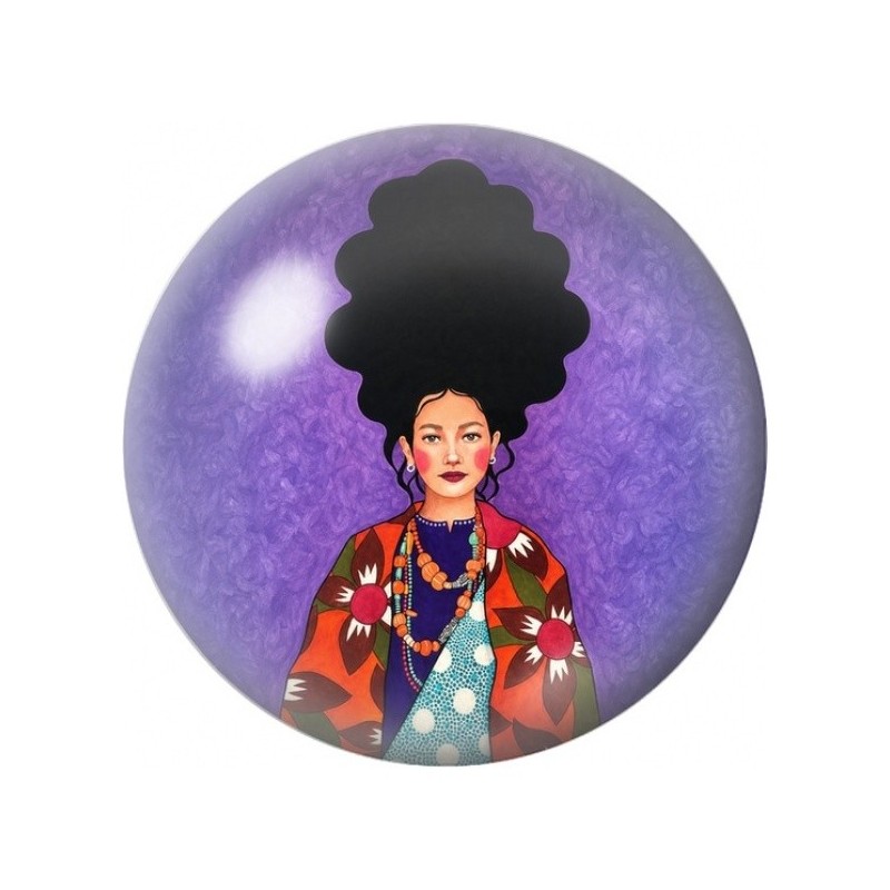 Cabochon en Verre Illustré Femme Afro sur Fond Violet 12 à 25mm
