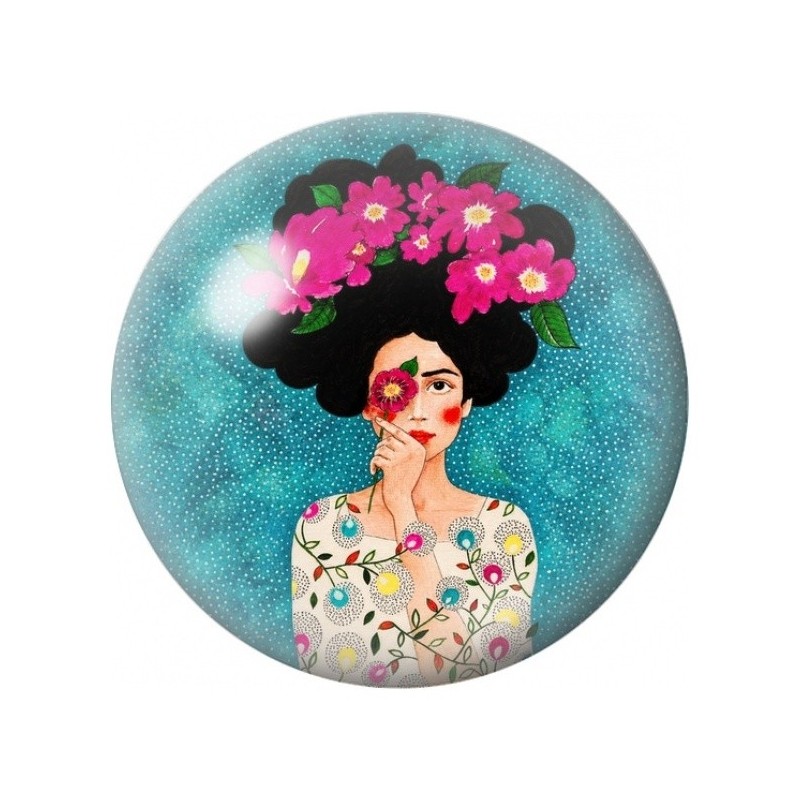 Cabochon en Verre Illustré Femme à la Couronne Rose 12 à 25mm