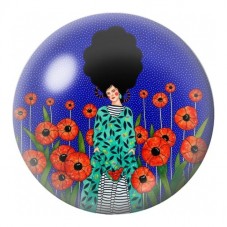 Cabochon en Verre Illustré Femme au Champ de Coquelicots 12 à 25mm pour la Création de Bijoux Fantaisie - DIY