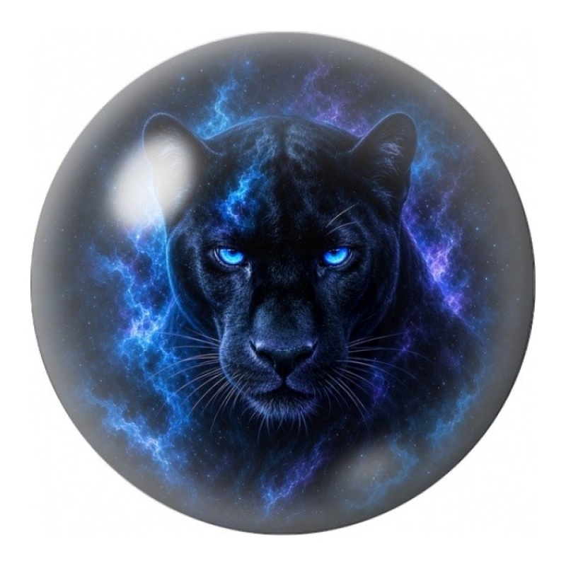 Cabochon en Verre Illustré Panthère Noire Aura Bleue 12 à 25mm