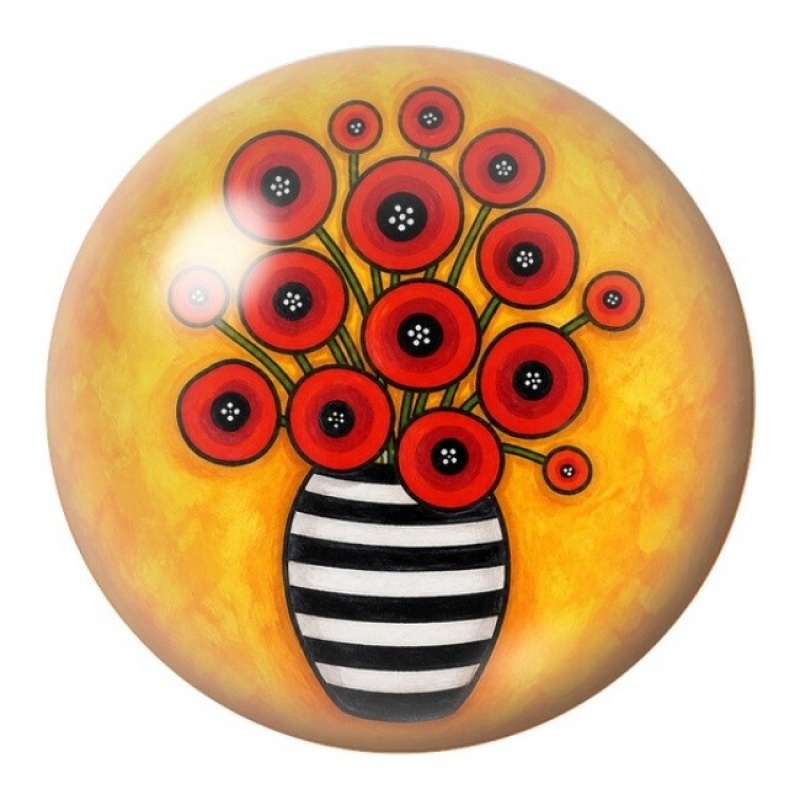 Cabochon en Verre Illustré Bouquet Rouge en Vase Rayé 12 à 25mm