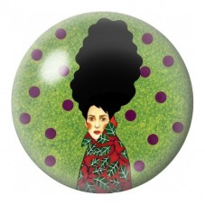 Cabochon en Verre Illustré Femme au Chignon sur Fond Vert 12 à 25mm pour la Création de Bijoux Fantaisie - DIY