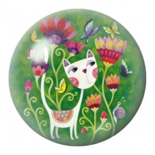 Cabochon en Verre Illustré Chat Blanc au Jardin 12 à 25mm pour la Création de Bijoux Fantaisie - DIY