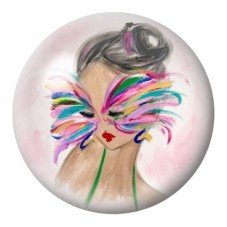 Cabochon en Verre Illustré Femme au Masque de Plumes 12 à 25mm pour la Création de Bijoux Fantaisie - DIY