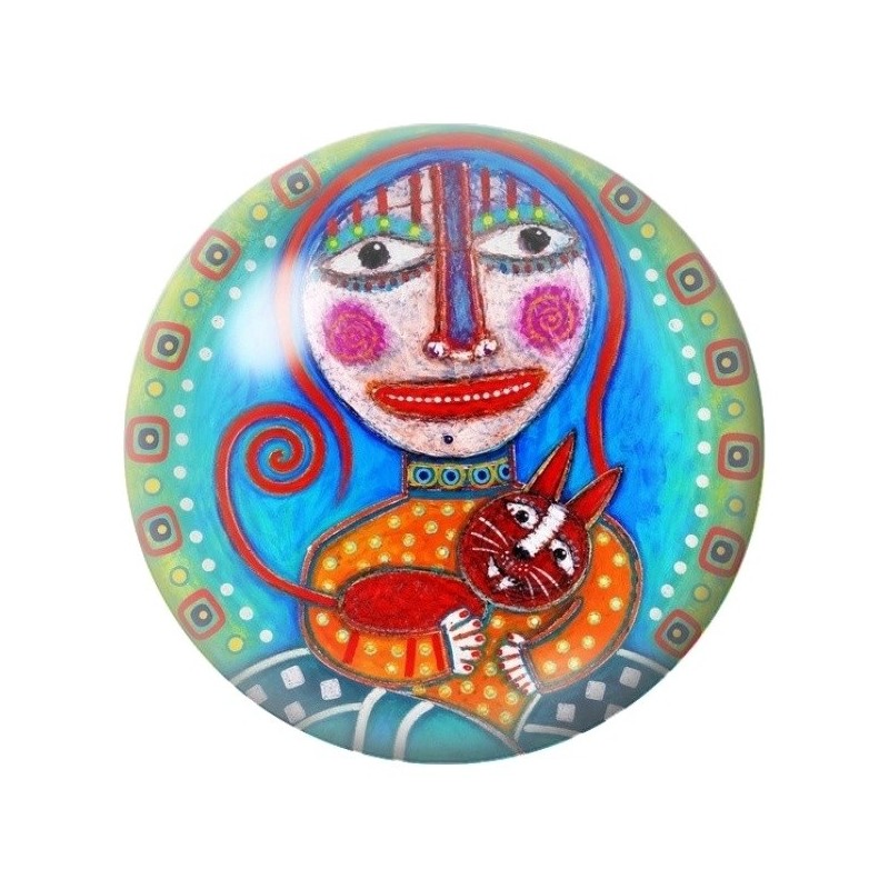Cabochon en Verre Illustré Femme au Chat Rouge 12 à 25mm